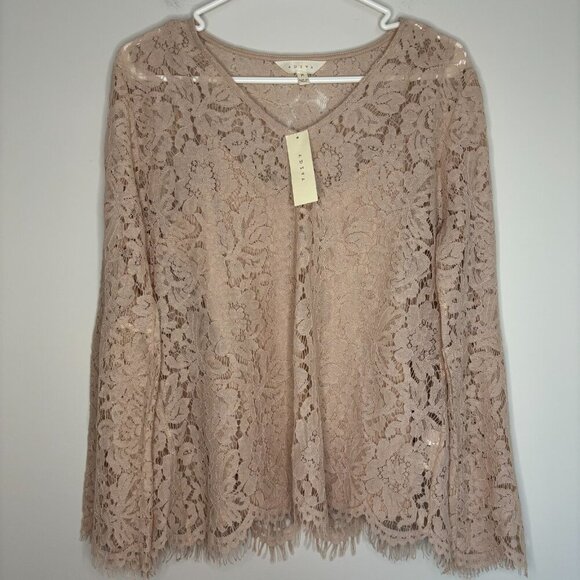 ADIVA NEW Blouse Women M Lace Tank Blush Floral Bell Sleeve V-Neck - Picture 1 of 6